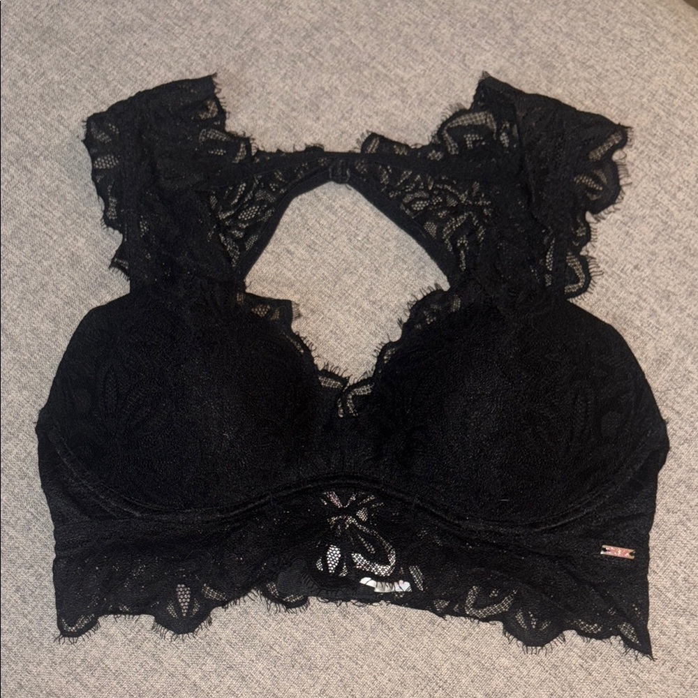 Victoria's Secret PINK Black Lace Bra with Floral Details
